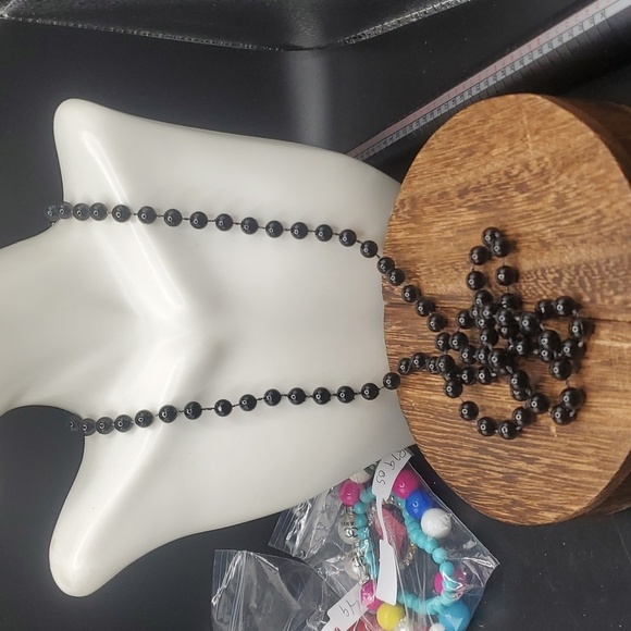 costume midnight black beaded necklace N3423